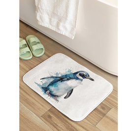 Arctic Azure Watercolor Pinguin Badematte
