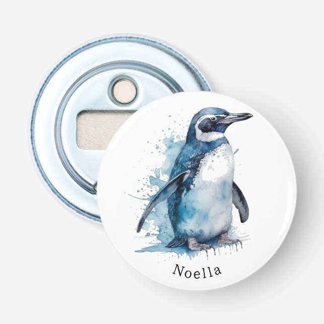 Arctic Azure Watercolor Pinguin, Brauch Flaschenöffner (Vorderseite)