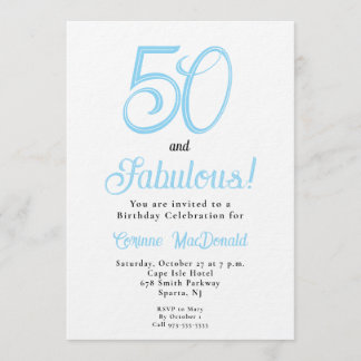 Arctic Blue Fifty and Fabulous 50th Birthday Party Einladung