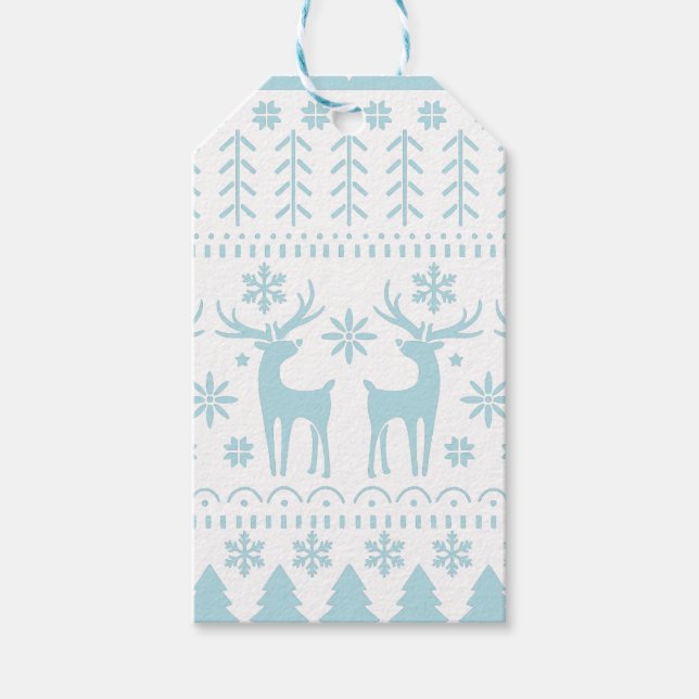Arctic Blue Folk Art Winter Thema Geschenkanhänger (Vorderseite)