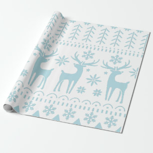 Arctic Blue Folk Art Winter Thema Geschenkpapier