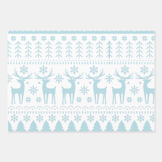 Arctic Blue Folk Art Winter Thema Geschenkpapier Set (Vorderseite)