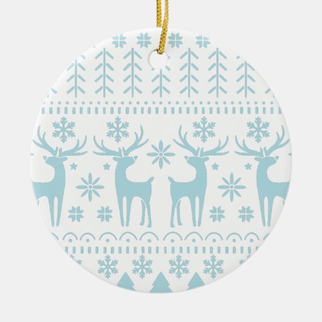 Arctic Blue Folk Art Winter Thema Keramik Ornament (Vorne)