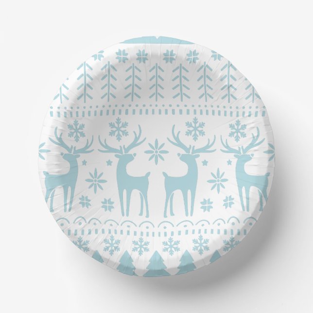 Arctic Blue Folk Art Winter Thema Pappteller (Vorderseite)