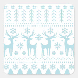Arctic Blue Folk Art Winter Thema Quadratischer Aufkleber