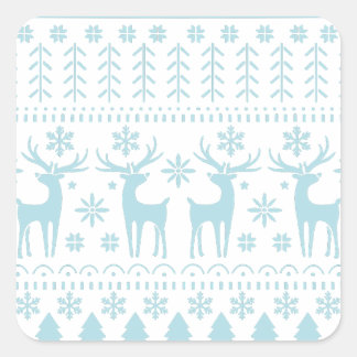 Arctic Blue Folk Art Winter Thema Quadratischer Aufkleber