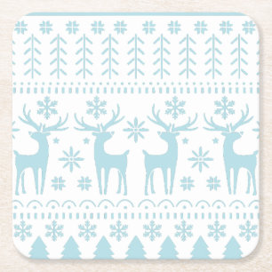 Arctic Blue Folk Art Winter Thema Rechteckiger Pappuntersetzer