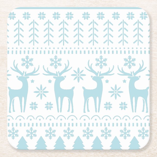 Arctic Blue Folk Art Winter Thema Rechteckiger Pappuntersetzer (Vorderseite)