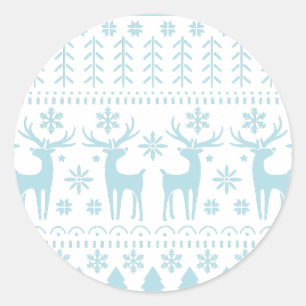 Arctic Blue Folk Art Winter Thema Runder Aufkleber