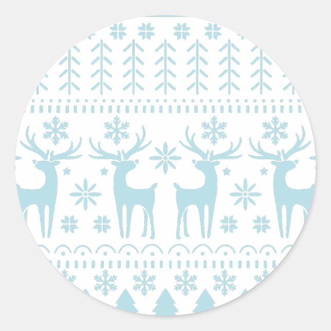 Arctic Blue Folk Art Winter Thema Runder Aufkleber (Vorderseite)