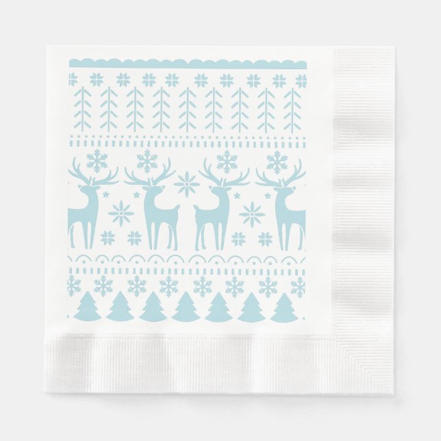Arctic Blue Folk Art Winter Thema Serviette (Vorderseite)