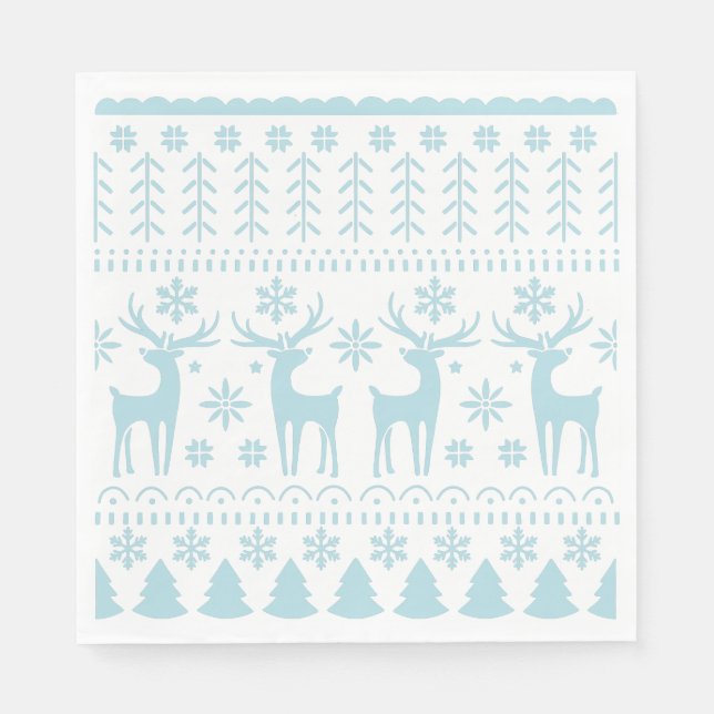 Arctic Blue Folk Art Winter Thema Serviette (Vorderseite)