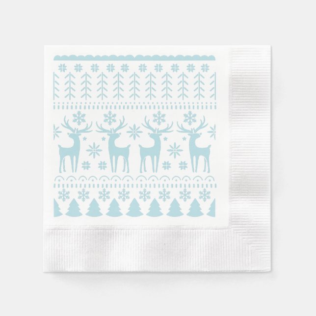 Arctic Blue Folk Art Winter Thema Serviette (Vorderseite)