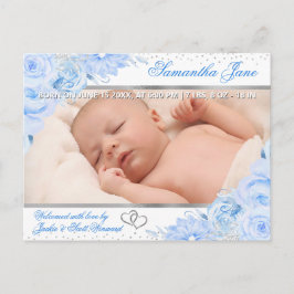 Arctic Floral Newborn Baby Photo Announcement Ankündigungspostkarte