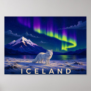 Arctic Fox Aurora Island Wandkunst Druck Poster