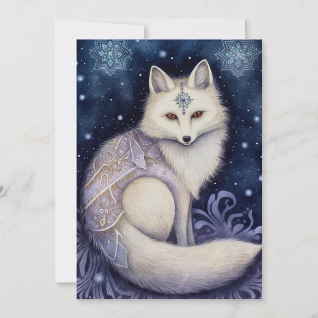 Arctic Fox Boho Mystical Art Feiertagskarte (Vorderseite)