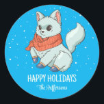 Arctic Fox Christmas Animal Snowy Winter Holiday Runder Aufkleber<br><div class="desc">Niedliche Gastgeschenke für Kinder,  Jungen oder Mädchen,  die Tiere Liebe. Ideal für Weihnachtsgeschenk,  Kindergeburtstag Party,  Gastgeschenke und Dankeschön Label. Sie können den Text für jeden Anlass anpassen.</div>