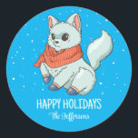 Arctic Fox Christmas Animal Snowy Winter Holiday Runder Aufkleber<br><div class="desc">Niedliche Gastgeschenke für Kinder,  Jungen oder Mädchen,  die Tiere Liebe. Ideal für Weihnachtsgeschenk,  Kindergeburtstag Party,  Gastgeschenke und Dankeschön Label. Sie können den Text für jeden Anlass anpassen.</div>