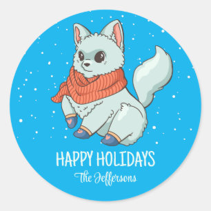 Arctic Fox Christmas Animal Snowy Winter Holiday Runder Aufkleber