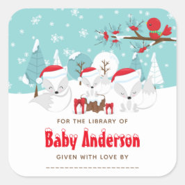Arctic Fox Christmas Wonderland Buchzeichen Quadratischer Aufkleber