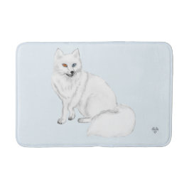 Arctic Fox Hand-Drawn Digital Art on Icy Blue Badematte