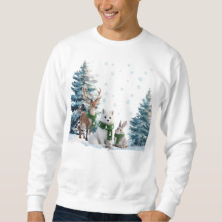 Arctic Fox Moose and Hare Winter Wildlife Trio Sweatshirt