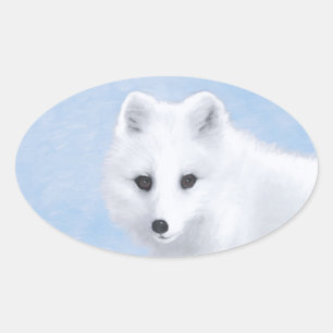 Arctic Fox Painting - Original Wildlife Art Ovaler Aufkleber