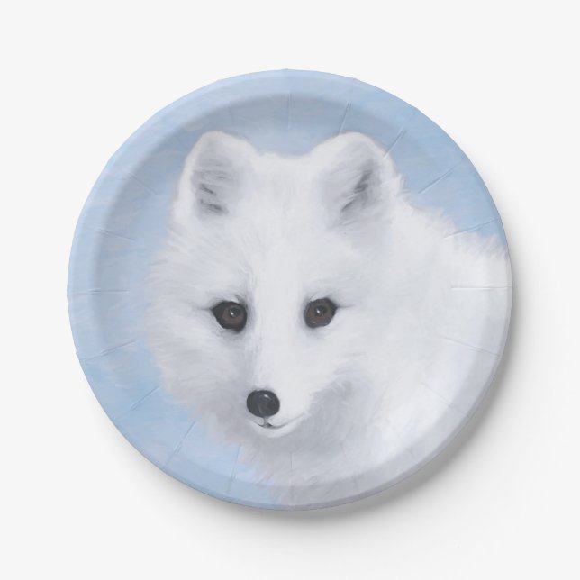 Arctic Fox Painting - Original Wildlife Art Pappteller (Vorderseite)
