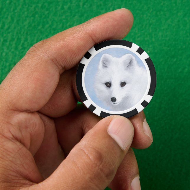 Arctic Fox Painting - Original Wildlife Art Pokerchips (Hand)