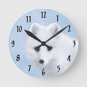 Arctic Fox Painting - Original Wildlife Art Runde Wanduhr