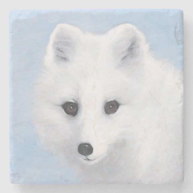 Arctic Fox Painting - Original Wildlife Art Steinuntersetzer (Vorderseite)