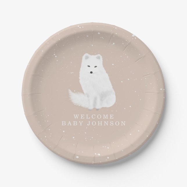 Arctic Fox Pink Winter Baby Dusche Papierplatte Pappteller (Vorderseite)