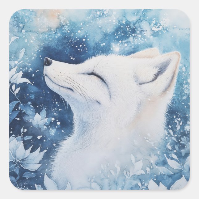 Arctic Fox Portrait with Sleeping Eyes Quadratischer Aufkleber (Vorderseite)