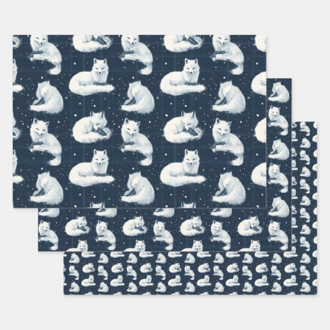 Arctic Fox Winter Christmas Tartan Kariertes Muste Geschenkpapier Set (Set)