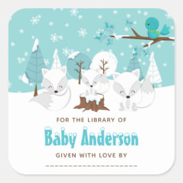 Arctic Fox Winter Wonderland Buchzeichen Quadratischer Aufkleber