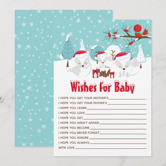 Arctic Foxes Weihnachtswald wünscht sich für Baby Einladung (Vorne/Hinten)