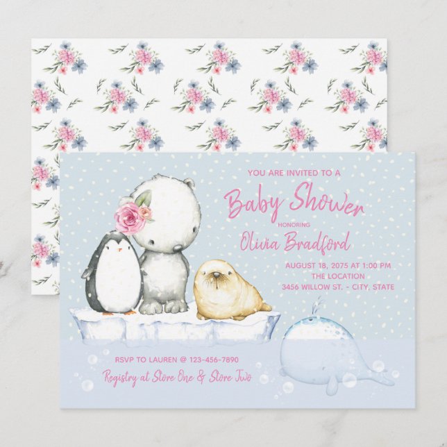 Arctic Friends Winter Baby Shower Einladungen (Vorne/Hinten)