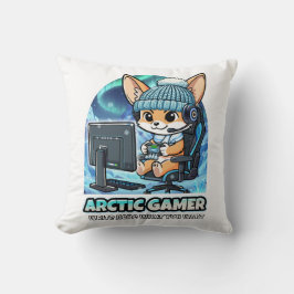 Arctic Gamer Fennec Fox - Winter Gaming Aurora Bor Kissen