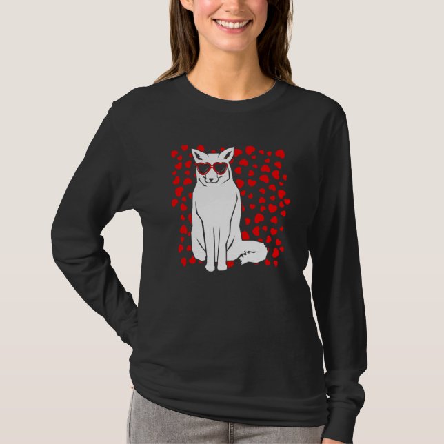 Arctic Snow Fox Heart Glasses Valentines Day Anima T-Shirt (Vorderseite)