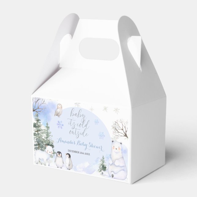 ARCTIC TIERE Schneeflocken Bäume Babydusche Gesche Geschenkschachtel (Vorderseite)