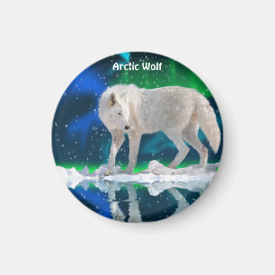 Arctic Wolf & Aurora Wildlife Collection Magnet