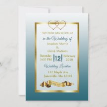 Ardoise Bleu et Coeurs d'or Invitations de mariage