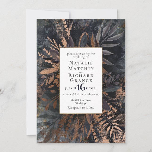 Ardoise foncée et Moody gris Faire-part de mariage (Devant)