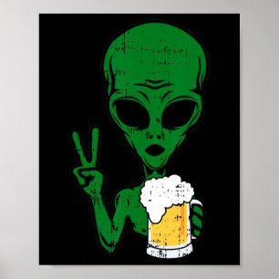 Area-51 Alien Beer Peace Sign Lazy Drinking Hallow Poster