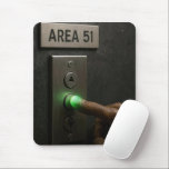 Area 51 Elevator Button Mousepad<br><div class="desc">A dark brown wrinkled alien hand presses a glowing green button labeled 'Area 51' on an elevator panel,  sparking curiosity about the secrets of the location</div>