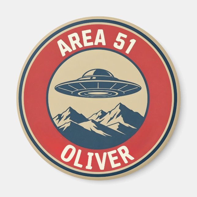 Area 51 Geheim Retro UFO Alien Abzeichen Magnet (Vorne)