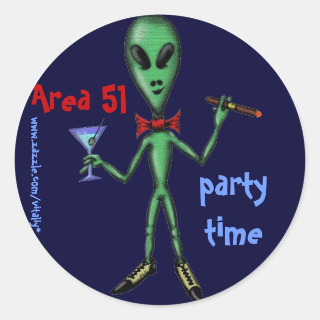 Area 51 lustige Party Alien Cartoon Kunstaufkleber Runder Aufkleber (Vorderseite)
