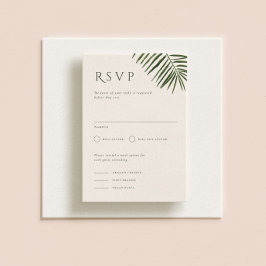 Areca Modern Watercolor Palm Wedding RSVP Einladung
