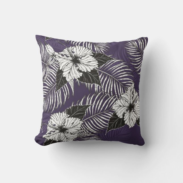 Areca Palme und Hibiskus Sketch von Hand zeichnend Kissen (Vorderseite)