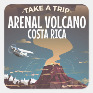 Arenal Vulkan Costa Rica Vintage-Cartoon-Plakat Quadratischer Aufkleber